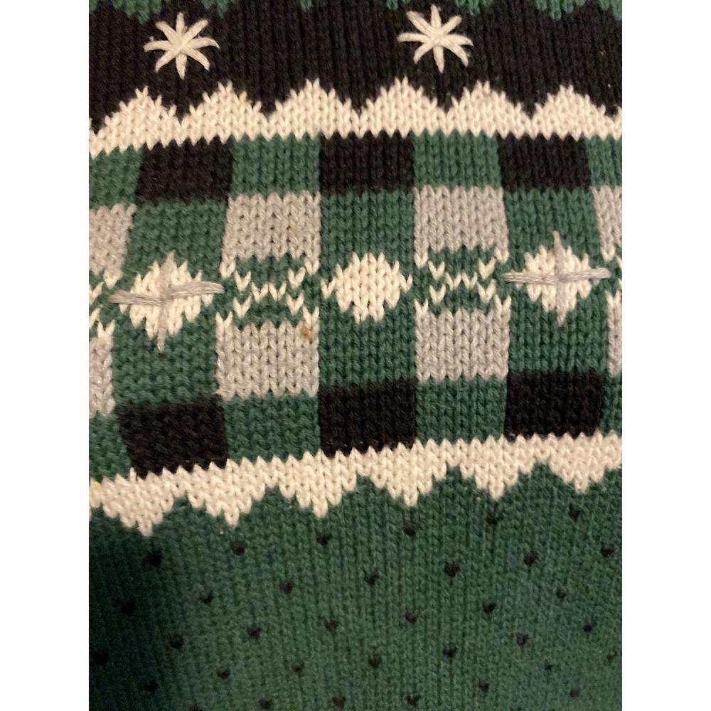 Vintage 1990s Fair Isle Sweater Nordic Green Cotton Small Rustic Cabin Heritage - Picture 5 of 5